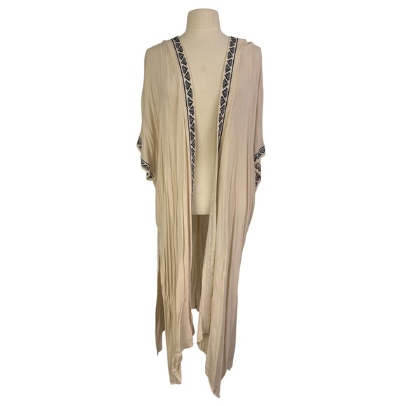 UMGEE USA Sweaters - UMGEE USA Cream Embroidered Kimono Duster Open Front Cardigan M L